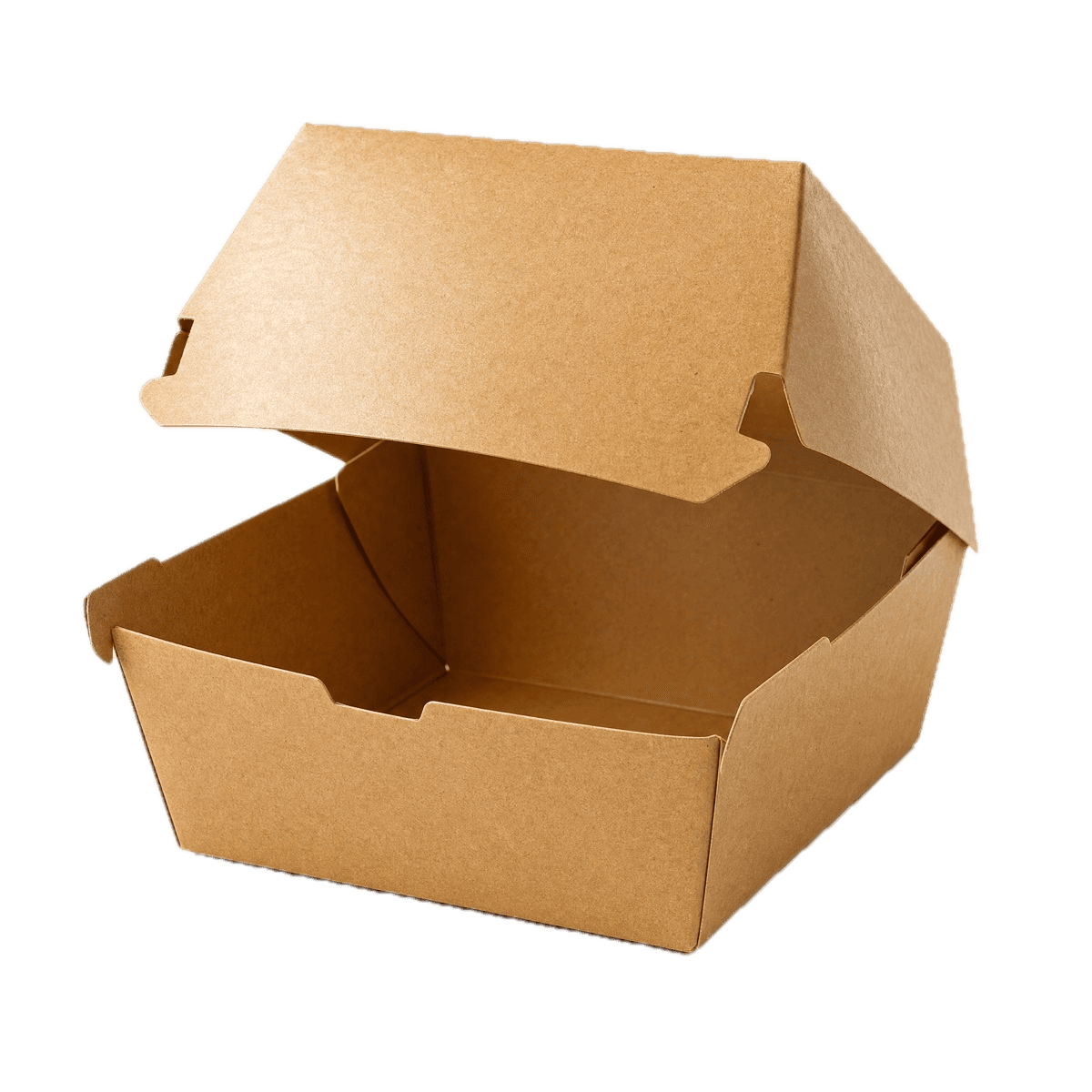 Kraft burger box with the lid open